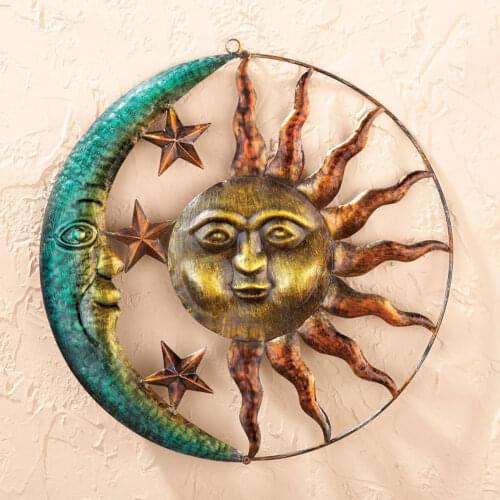 Artistic Sun Moon Metal Home Decoration Wall Art Ornament For Indoors Outdoors With Finish Wall Hanging Sun Moon Decor40*40*2cm