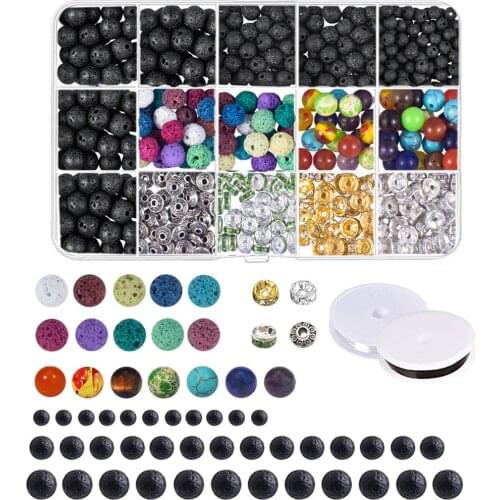 ICNWAY 8mm Round Volcanic Stone Chakra Beads Natural Stone Boxed Combination Beaded Jewelry Accessories