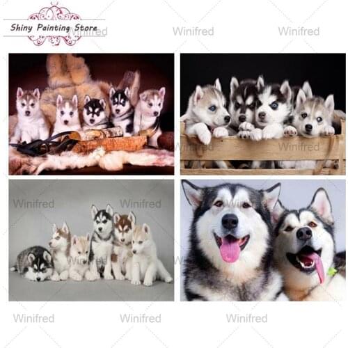 5D DIY Animal Diamond Painting Cute Husky Dogs Wall Art Full Square Round Diamond Handicraft Painting Diamond Inlaid Home Decor
