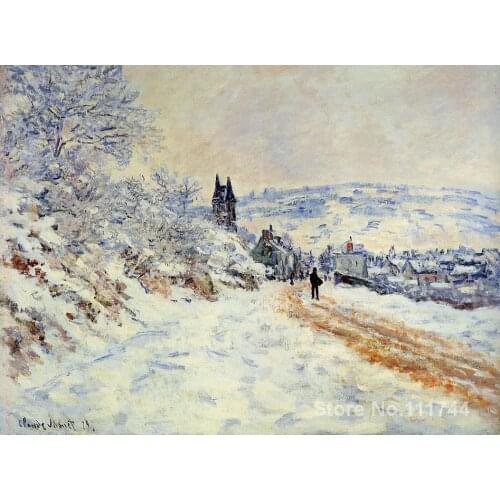 The Road to Vetheuil Snow Effect Claude Monet paintings Home Decor Hand painted classic art reproduction