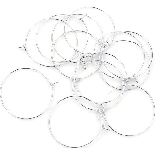 50Pcs Wine Glass Rings Earrings Wire Ear Hoops Alloy Round Silver Plated Jewelry DIY Making Findings Charms 30mm