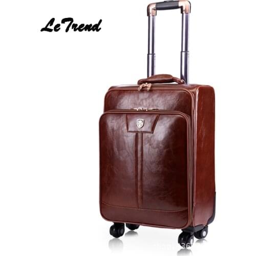 Letrend Leather Women 20 inch Suitcases Wheel Rolling Luggage Spinner Business Trolley Trunk 16 inch Men Carry On Travel Bag