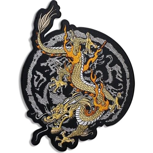 Cool Dragon Big Size Back Embroidery Patches MC Rider Biker Man Iron on Patches for Clothes Appliques Embroidered Badges DIY