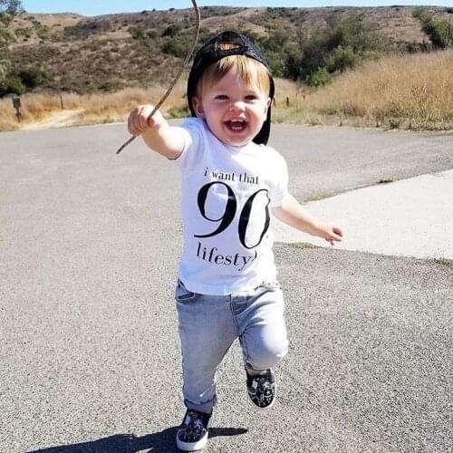 Summer Fashion White Unisex Tee Shirt Kids I Want That 90s Lifestyle Letter Print Baby Girl Boy Short Sleeve Tshirt Tops Outfits