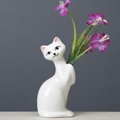 Cute Cat Vase Desktop Ornaments Ceramic Hydroponic Vase Plant Pot Aromatherapy Bottle Home Decor Garden Decoration