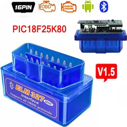 Mini Elm327 Bluetooth Obd2 V1.5 V2.1 Obd 2 Car Diagnostic-Tool Scanner Elm-327 Obdii Adapter PIC18F125K80 Chip