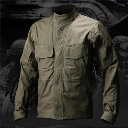 Mens Long Sleeve Shirt Autumn Camouflage Uniform Multi-Pockets Cargo Shirts Breathable Clothes