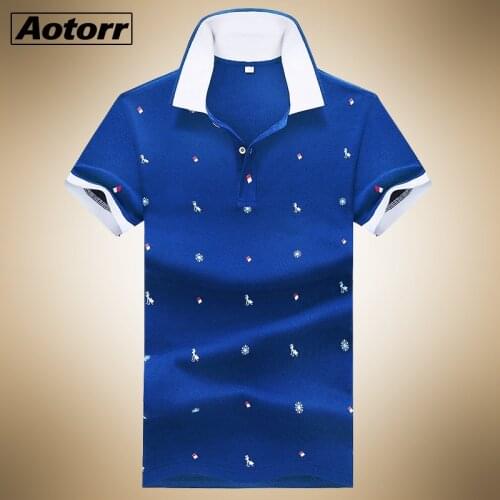 Mens Tops Summer Cotton Printed Polo Shirts Brands Short Sleeve Camisas Stand Collar Male Golf Shirt Breathable Business Shirt