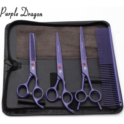 Suit 7" Stainless Purple Dragon Grooming Scissors Straight Scissors Thinning Shears Dog Up Curved Scissors Pets Shears Set Z3102