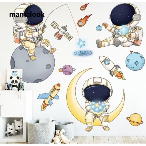 Cartoon space astronaut stickers kindergarten early education scene layout Amazon PVC self-adhesive wall stickers