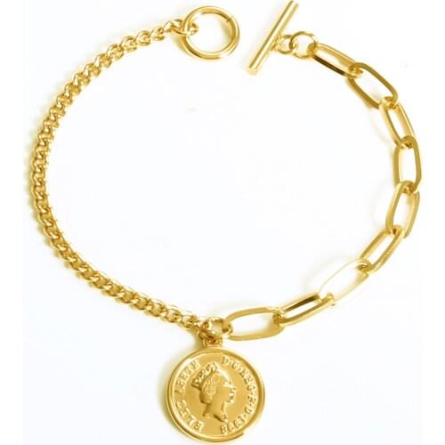 Coin Cent Charm Bracelets Gold Color Link Chain O T Bar Bracelets For Women Men Bracelet Jewelry Gift