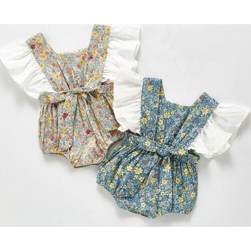 Baby Clothes Baby Boy Romper New 2021 Summer Newborn Baby Girl Sleeveless Rompers Kids Girl Floral Ruffle Sleeves Rompers