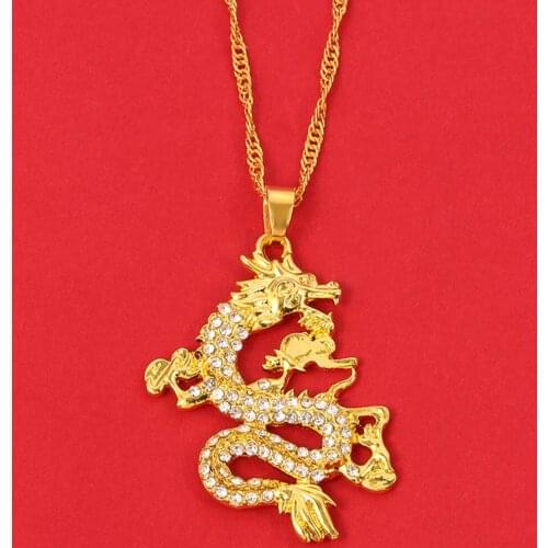 CZ Dragon Pendant Necklaces for Women Men Gold Color Jewellery Cubic Zirconia Mascot Lucky Symbol Gifts Wholesale Free shipping