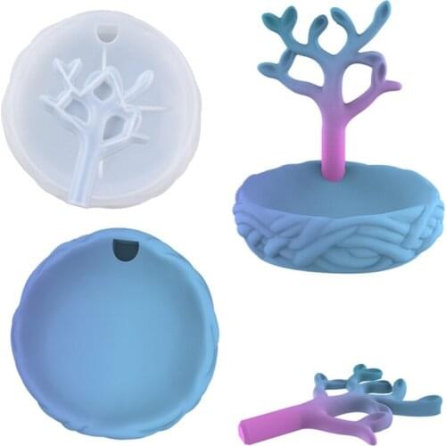 Tree Bud Jewelry Holder Resin Mold Pendant Display Storage Tray Silicone Mould W0YA