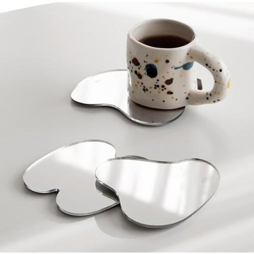 Cutelife Nordic Acrylic 1set of 3 Irregular Mirror Drink Coaster Heat Resistant Cup Mat Coffee Dish Drying Decor Table Placemats