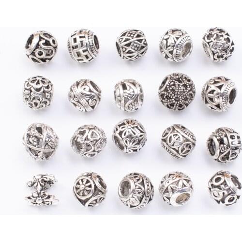 Mixed Styles 20pcs Openwork beads Tibetan silver European Charms bead DIY Jewelry for Bracelet Making Accessaries js2242