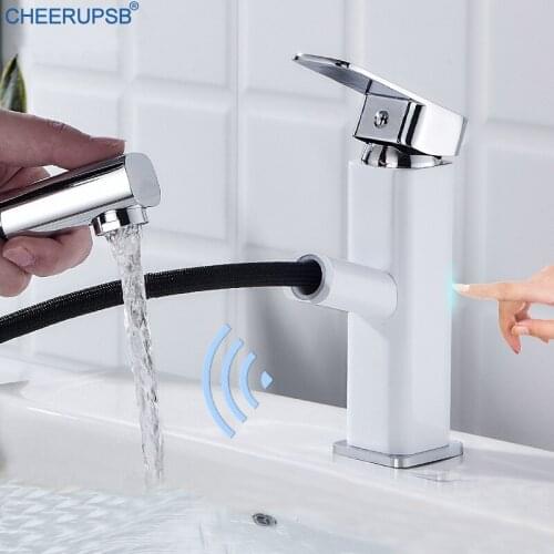 Bathroom Basin Sink Touch Faucet Automatic Sensor Copper Tap Hot Cold Water Mixer Inductive Faucets White Silver Sensitive Taps