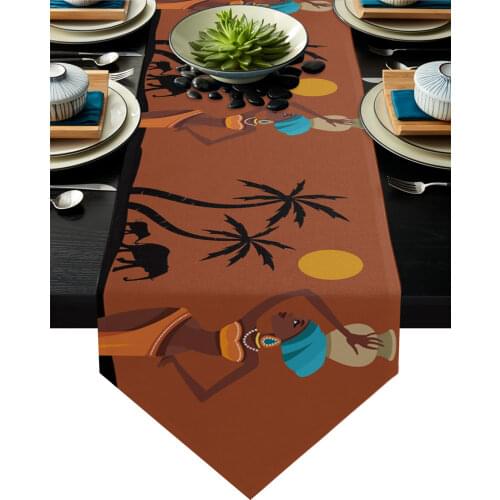 African Women Sunset Landscape Elephant Modern Table Runner Wedding For Party Event Home Decoration Table Mat Decor Accessories