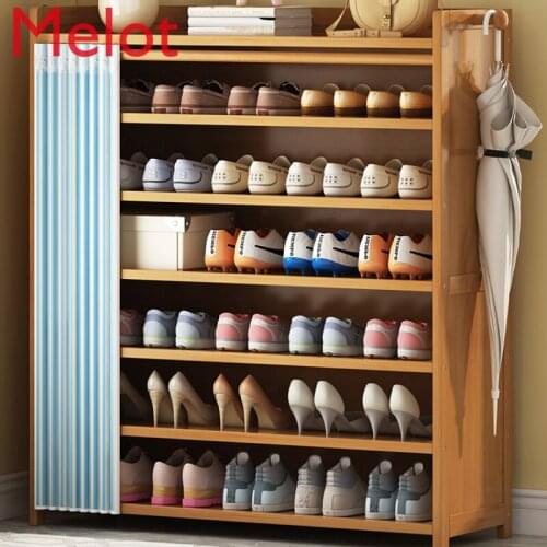 Shoe Rack Household Indoor Simple Storage Door Solid Wood Dust-Proof Bedroom Bamboo Shoe Cabinet