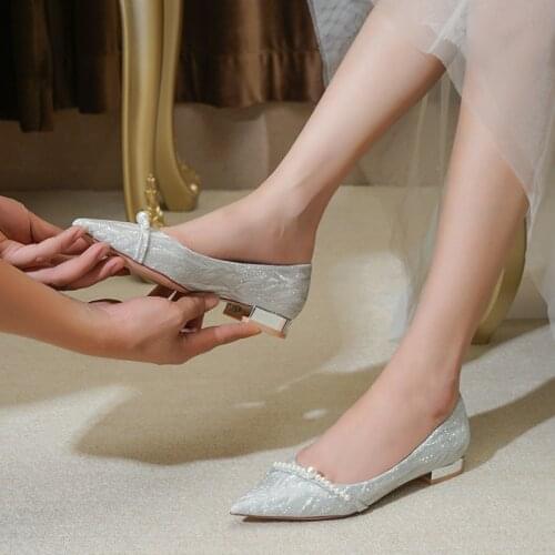 Wedding Shoes Flat Bottom Summer Women 2021 New Crystal Show Wo Wedding Dress Bridal Shoes Pregnant Women Wear Not Tired Feet