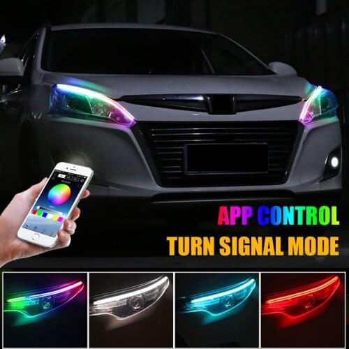 APP Control RGB Turn Signal Lights Universal Flexible Flowing Daytime Running Light DRL DIY Multi Color LED Strip For Headlight