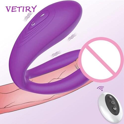 VETIRY Erotic U Type Dildo Vibrator Triple Vagina Clitoris G-Spot Stimulate Wearable Vibrator for Couples Orgasm Adult Sex Toys