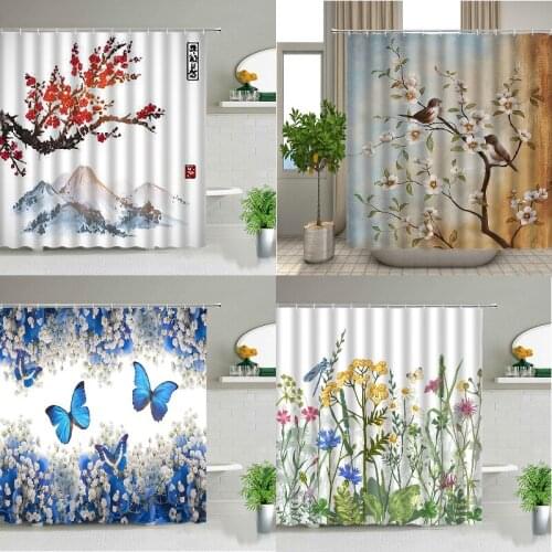 Flowers and Butterflies Pattern Shower curtain Bathroom curtain shower curtain curtain Shower curtains Bathroom curtains curtain