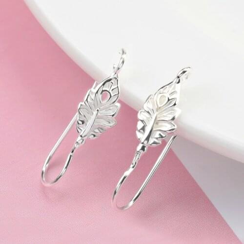A pair 22x5.8mm 925 sterling Silver Ear Wires Hooks soild silver feather Earring hooks For Jewelry making Earring accessories