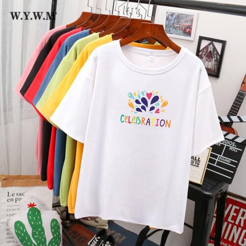 WYWM 2021 Kawaii Fireworks Printed T Shirts Women Summer Active Cute Celebration Graphic Tee Loose Casual Harajuku Female Tops