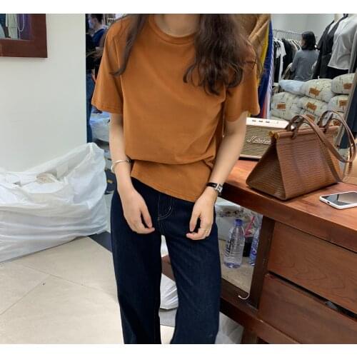 Womens Solid color T-Shirt With O Neck and Short Sleeves lady Simple Casual Summer Tops