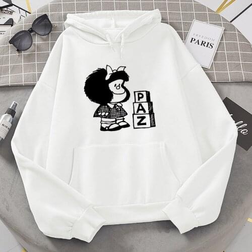 Female Hoodie Cartoon Kawaii PAZ Mafalda Or QUIERO Cafe Print Women Clothes Pullover Harajuku Sweatshirt Tops Hoodies Sweatshirt