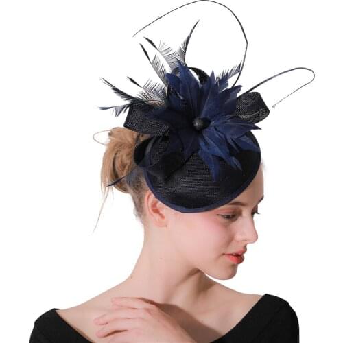 Vintage Navy ladies Fascinators Party Tea Hats Headwear Elegant Women Hairclips Derby Kentucky Fashion Ladies Hair Accessory