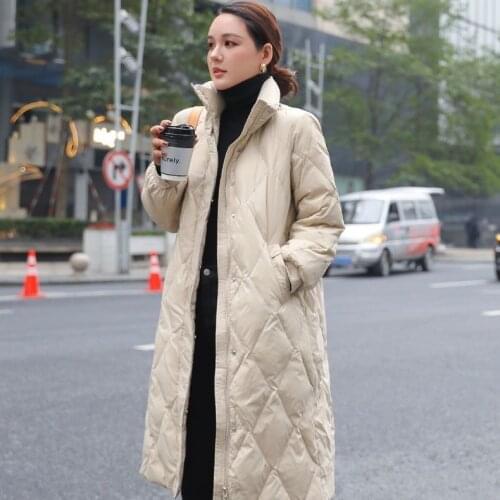 2021 Women Winter Fashion Long Warm Down Jackets Female Stand Collar Loose Outwears Ladies Thick Warm White Duck Down Coats E557