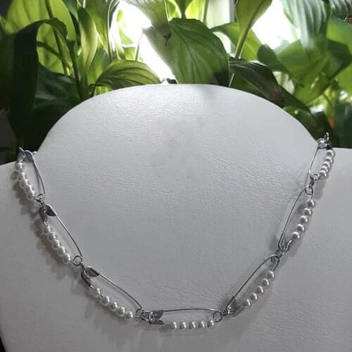 2021 Retro Imitation Pearls Metal Pin Necklace for Women Girl Goth Vintage Short Choker Necklace Y2K Accessories Jewelry Gifts