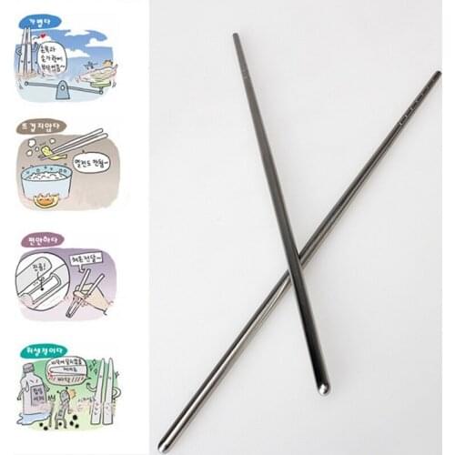 1 Pair Stainless Steel Chopsticks Non-slip Reusable Chopstick Home Kitchen Food Sticks A1