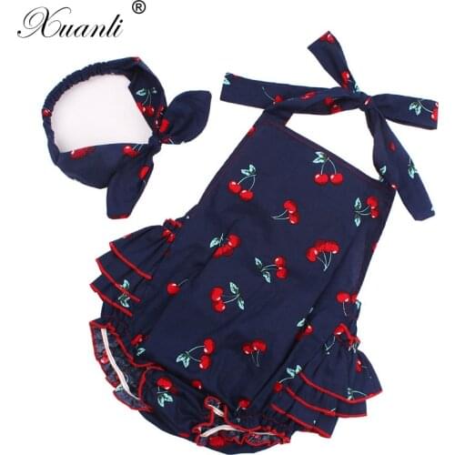 Baby Girl Clothes Cute Cherry pattern Ruffled Romper & Headband 2pcs Toddler Newborn Outfits Set 0-3 years Age Baby Costume