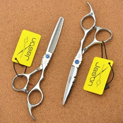 308# 6'' Brand Jason TOP GRADE Hairdressing Scissors Big Rhinestone 440C Barbers Cutting Scissors Thinning Shears Hair Scissors