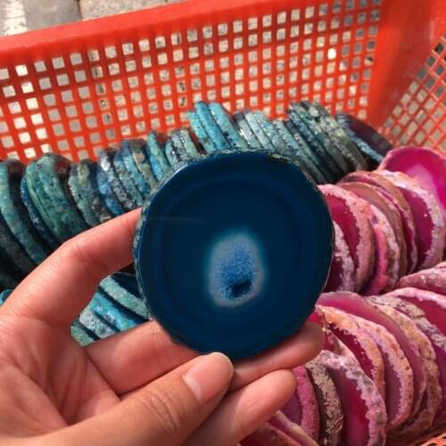40-50g Blue crystal AGATE SLAB Geode Slice Crystal Mineral Coaster 65mm