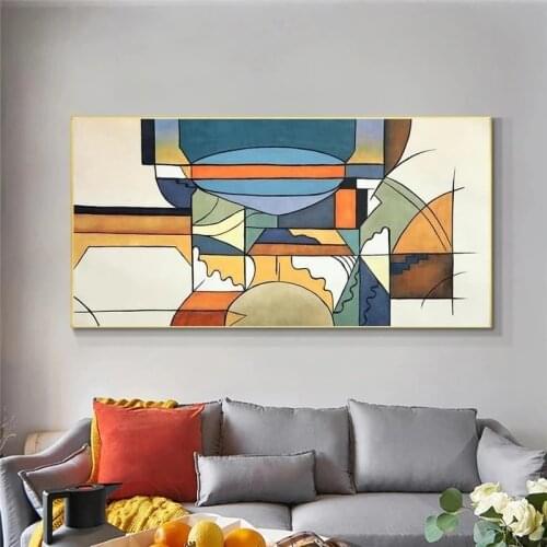 Abstract Geometric Colorful Handmade Paintings Poster Wall Painted Spray Canvas Painting for Living Room Home Decor Cuadros