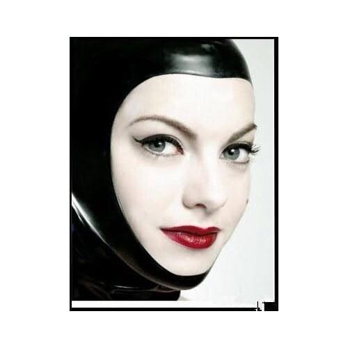 Free shipping ! Handmade Open Face Sexy Black Latex Hood Mask Fetish Latex Zipper