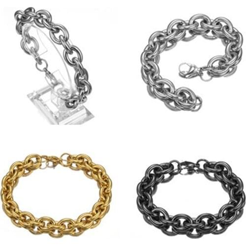 Men Women Stainless Steel Bracelet 11/13/15 mm 7-10 Inches Oval Curb Chain Vintage Jewelry Punk Fan Factory Offer