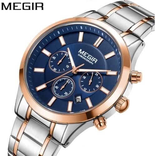 MEGIR Stainless Steel Waterproof Wrist Watch for Men Luminous Chronograph Business Quartz Mens Watches Clock Male reloj hombre