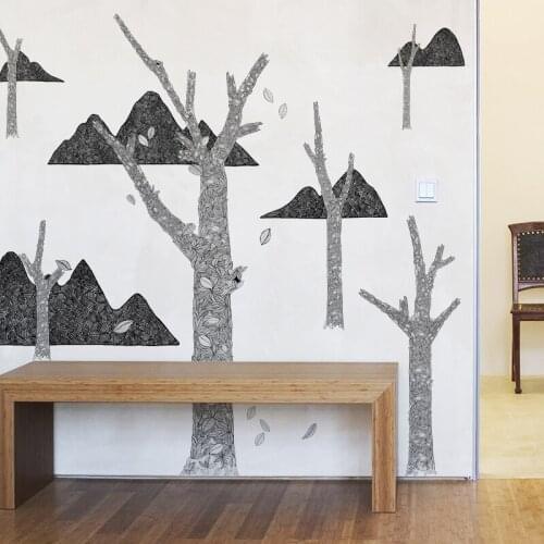 Rustic Black White Tree Forest Wall Stickers Landscape Branches Trunk Self-adhesive Wallpaper Sofa TV Background Wall Decals