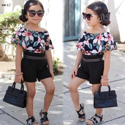 Children Clothing Kids Girls Overalls Summer Short Sleeve Ruffles Floral Printed Overall Girl Jumpsuits 3 4 5 6 7 8 Years