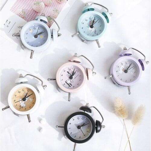 Childrens small alarm clock cute cartoon mute simple bedroom mini loud station clock noisy watch