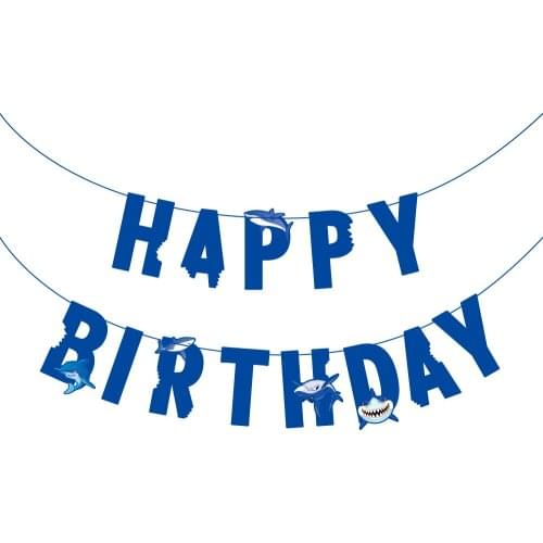Blue Nautical Theme Happy Birthday Party Banners For Kids Cartoon Sharks Hanging Bunting Baby Shower Backdrops Party Decorations