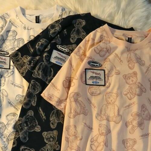 4XL Harajuku Style Bear Short-sleeved T-shirt for Men and Women Fat Mm2-300 Kg Couples Half-sleeved Loose Top