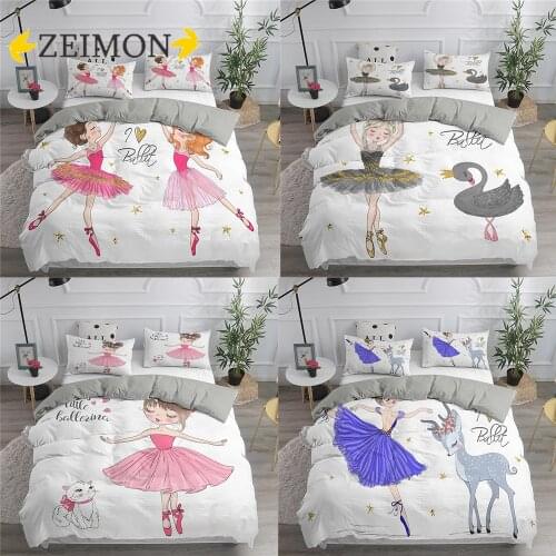 ZEIMON 2/3Pcs Dancer 3D Bedding Set White Duvet Cover with Pillowcase Unisex Comforter Cover Home Textiles Kids Girls Pattern