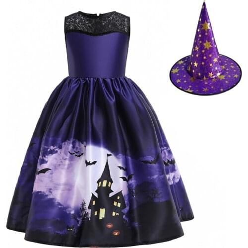 Halloween Vampire Costume Pumpkin Witch Christmas Cosplay Purple Girls Clothes Princess Children Party Summer Dress Hat Vestidos