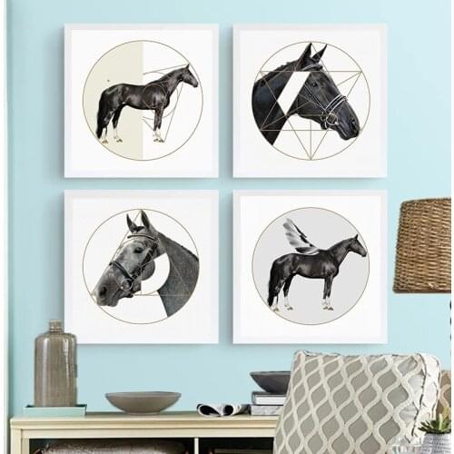 Horse Geometry Home Decor Nordic Canvas Painting Picture Wall Art Poster Animal Print Living Room Minimalist Art Decor Painting